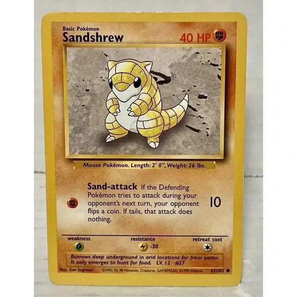 Sandshrew 62/102 Base Set Unlimited 1999-2000 WOTC Pokemon LP Vintage - Picture 1 of 12